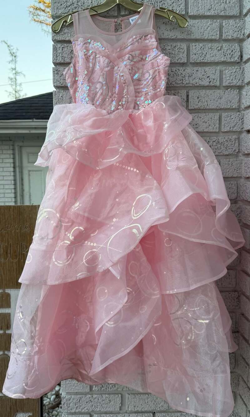 Wicked Glinda Costume Sequin Ball Gown Size M 7/8 girls Halloween princess